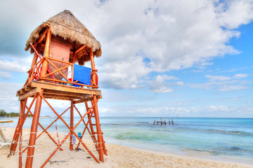 Lifeguard Tower on Tropical Beaches of Riviera Maya near Cancun, Mexico.