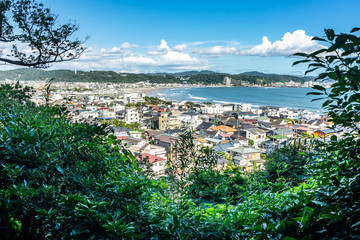 Naklejka premium View of Kamakura bay from Hase-dera temple in a bright summer day, Japan