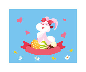 Obraz premium easter rabbit with eggs, greeting card