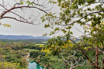 vista aerea,incredibly beautiful fabulous magical landscape with the waterfall in (EL SALTO-EL MECO) san luis potosi Mexico