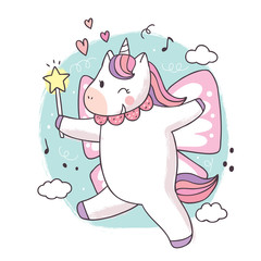 Cartoon cute sweet unicorn vector.