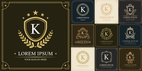 Set of luxury logo template, Initial letter type K, vector illustration