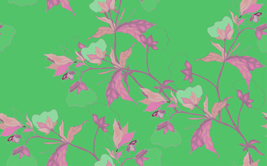 Graceful ornament of cotton flowers on a turquoise, sea foam color background. Seamless floral pattern.