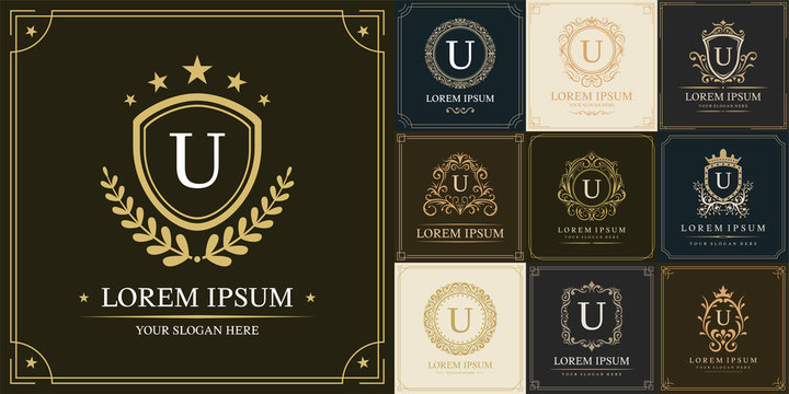 Set of luxury logo template, Initial letter type U, vector illustration