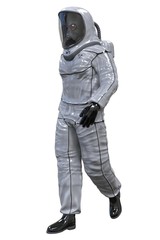 Man in a biohazard suit isolated on white 3d illustration