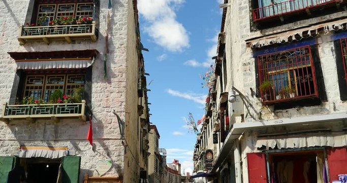 4k famous barkhor street building in lhasa-tibet.
