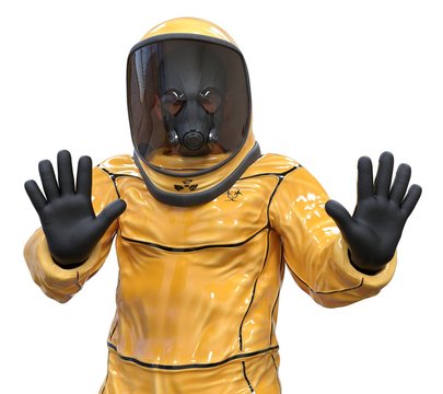 Man In A Biohazard Suit Isolated On White 3d Illustration
