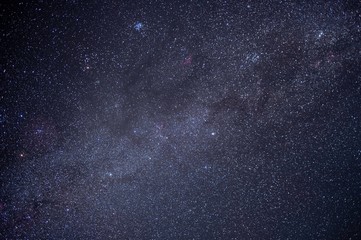 The stars and the milky way in the dark sky at night are very beautiful.