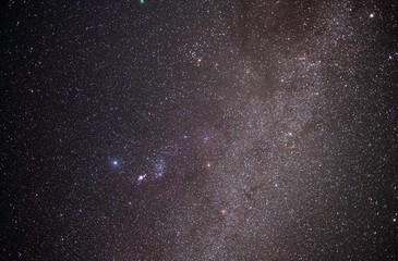 The stars and the milky way in the dark sky at night are very beautiful.
