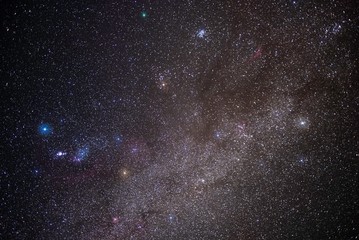 The stars and the milky way in the dark sky at night are very beautiful.