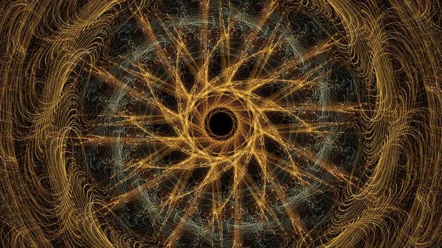 Slowly evolving kaleidoscopic concentric patters on black background