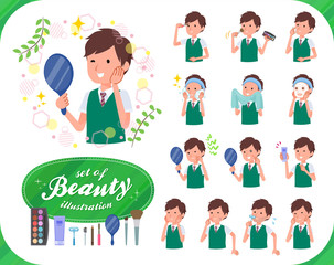 flat type school boy green vest summer_beauty