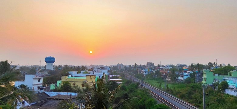 Sunset below the mountain and city view 