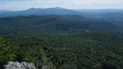 Naklejka premium A scenic view from the Laraway Mountain Overlook towards Mount Mansfield and Camel's Hump on the Long Trail in Vermont.