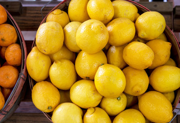 Baskets of citrus lemons and oranges