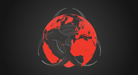 red world wide globe with warning biohazard symbol 3d-illustration.elements of this image furnished by NASA