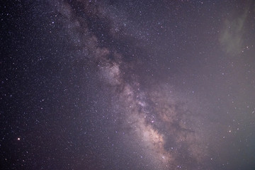 The stars and the milky way in the dark sky at night are very beautiful.