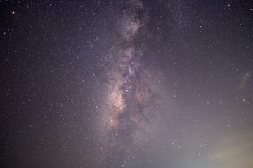 The stars and the milky way in the dark sky at night are very beautiful.