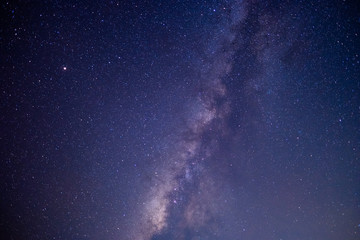 The stars and the milky way in the dark sky at night are very beautiful.