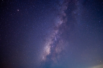 The stars and the milky way in the dark sky at night are very beautiful.
