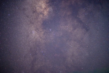 The stars and the milky way in the dark sky at night are very beautiful.