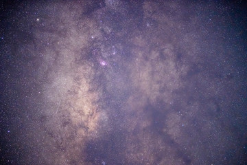 The stars and the milky way in the dark sky at night are very beautiful.