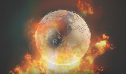 Obraz na płótnie Canvas world globe with fire and flames.elements of this image furnished by NASA