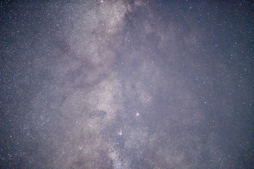 The stars and the milky way in the dark sky at night are very beautiful.
