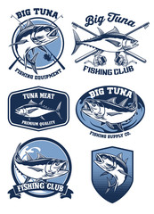set of tuna fishing badge design