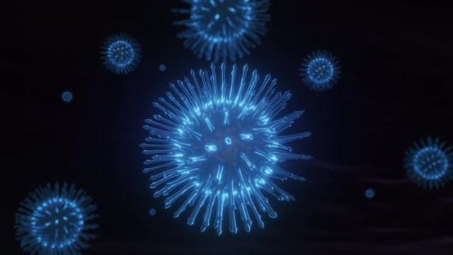 4K. 3D Animation Virus cells microscopic. Coronavirus concept.