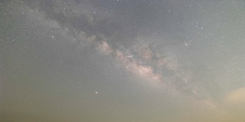 The stars and the milky way in the dark sky at night are very beautiful.