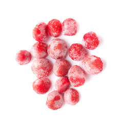 handful of frozen strawberries an isolated on white background
