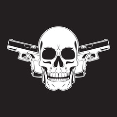 skull and two gun tattoo. skull logo. vector illustration