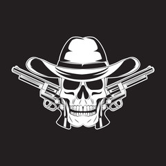 cowboy skull and two gun. skull logo. vector illustration