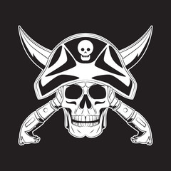 pirate skull and cross sword tattoo. skull logo. vector illustration