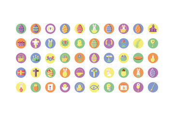happy easter day icons set, block style design