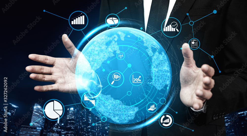 Poster data analysis for business and finance concept. graphic interface showing future computer technology