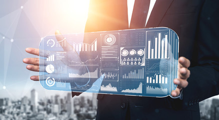 Big Data Technology for Business Finance Analytic Concept. Modern graphic interface shows massive...