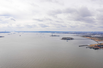 New York City with Ellis Island and Statue of Liberty, aerial photography 