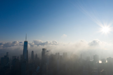 New York City Skyline in early morning, aerial photography 