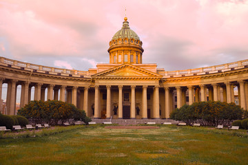The central part of old Kazan Cathedral in the early June morning. Saint-Petersburg, Russia