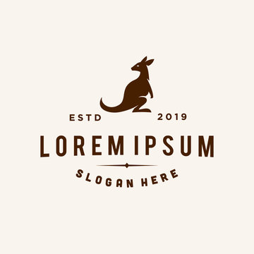 kangaroo wallaby logo vector line outline icon in trendy hipster vintage classic style illustration