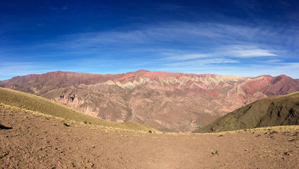 Fototapeta na wymiar Hornacal, the 14 Coloured Rainbow Mountains in La Cabrada, Argentina