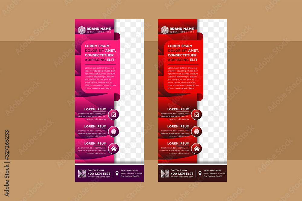 Poster abstract vertical banner design template. rectangle space for photo. the color are gradient red and 