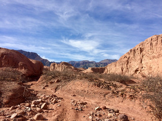 Red Argentinian desert and stones in La Quebrada de Cafayate
