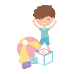 Obraz na płótnie Canvas kids zone, cute little boy alphabet block ball bricks toys