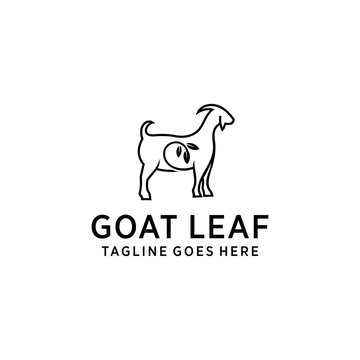 Creative illustration goat with leaves logo icon design vector