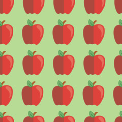 Vector Red Apple seamless pattern with green background. Perfect for fabric, wallpaper and scrap booking.