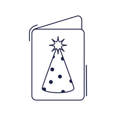 happy birthday, greeting card party hat decoration celebration line style icon