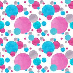 Illustration watercolor circles seamless pattern, round multicolored frames for background with paper texture.